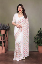 Sequence White Saree With Unstiched Blouse Piece-MWPK-287-WHITE